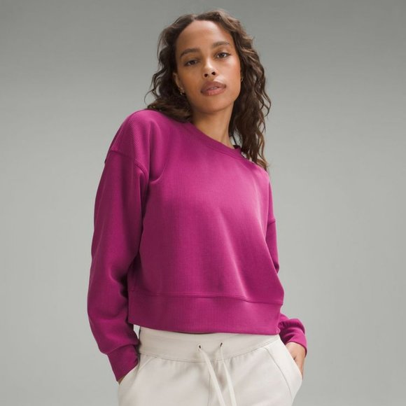 lululemon athletica Sweaters - NWT Lululemon Perfectly Oversized Ribbed Crop Crew size 12 Magenta Purple